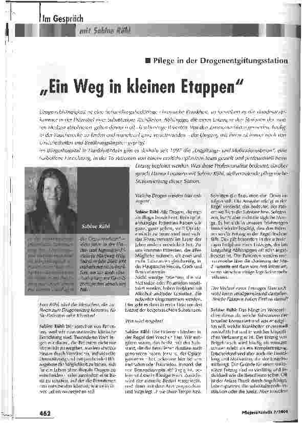 Vorschauseite 1: Ein Weg in kleinen EtappenPflege in der Drogenentgiftungsstation