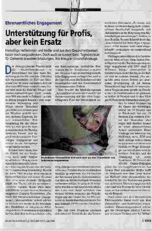 Vorschauseite 1: Unterstützung für Profis, aber kein ErsatzEhrenamtliches Engagement