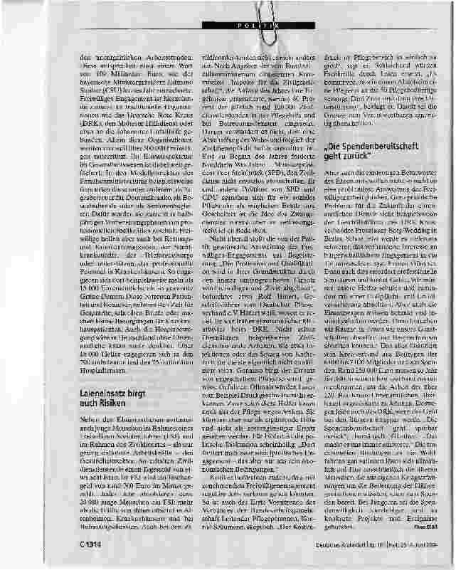 Vorschauseite 2: Unterstützung für Profis, aber kein ErsatzEhrenamtliches Engagement