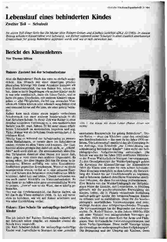 Vorschauseite 1: Lebenslauf eines behinderten Kindes Teil II - Schulzeit