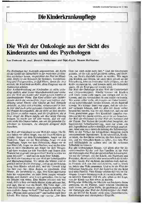 Vorschauseite 1: Die Welt der Onkologie aus der Sicht des Kinderarztes und des Psychologen