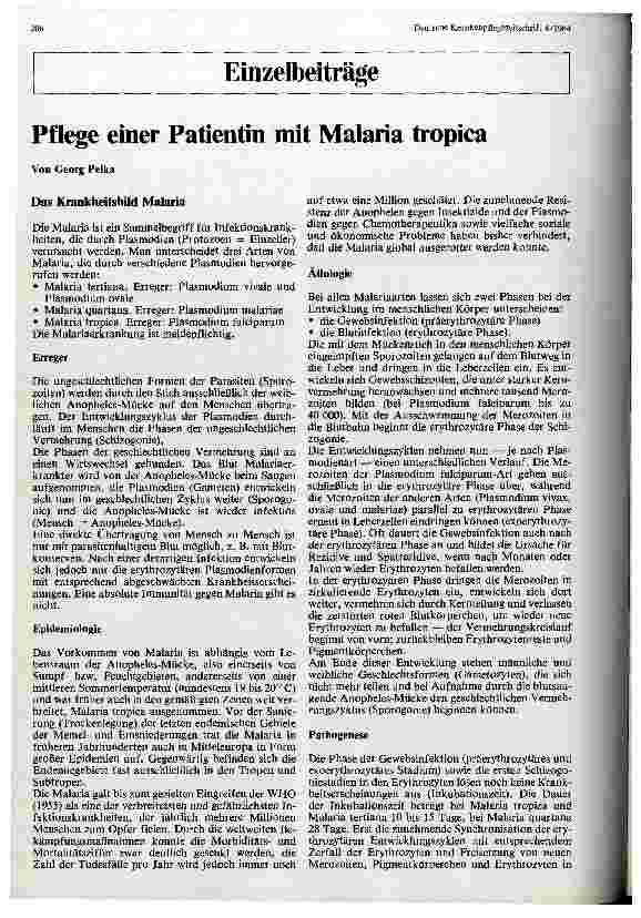 Vorschauseite 1: Pflege einer Patientin mit Malaria tropica