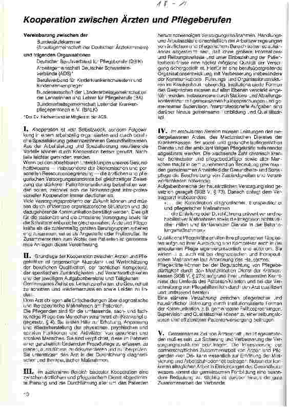 Vorschauseite 1: Kooperation zwischen Ärzten und Pflegeberufen Vereinbarung zwischen der Bundesärztekammer und 5 Organisationen