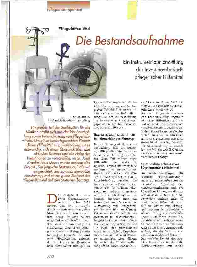 Vorschauseite 1: Die BestandsaufnahmeEin Instrument zur Ermittlung des Investitionsbedarfspflegerischer Hilfsmittel