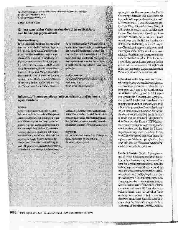 Vorschauseite 3: Einfluss genetischer Varianten des Menschen auf Resistenz und Immunität gegen Malaria
