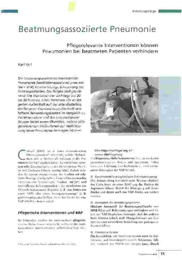 Vorschauseite 1: Beatmungsassoziierte PneumoniePflegerelevante Interventionen können Pneumonien bei beatmeten Patienten verhindern