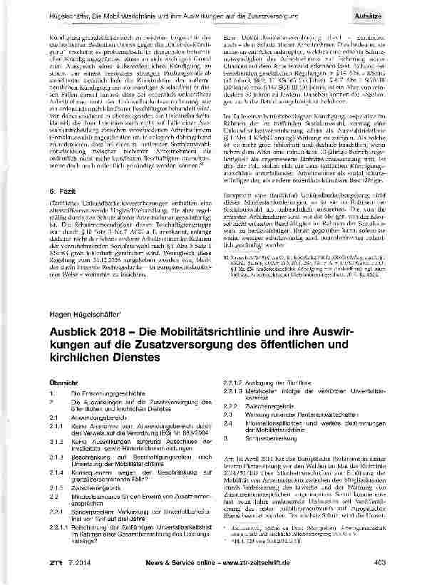 Vorschauseite 1: Ausblick 2018 - Die Mobilitätsrichtlinie und ihre Auswir-kungen auf die Zusatzversorgung des öffentlichen und kirchlichen Dienstes