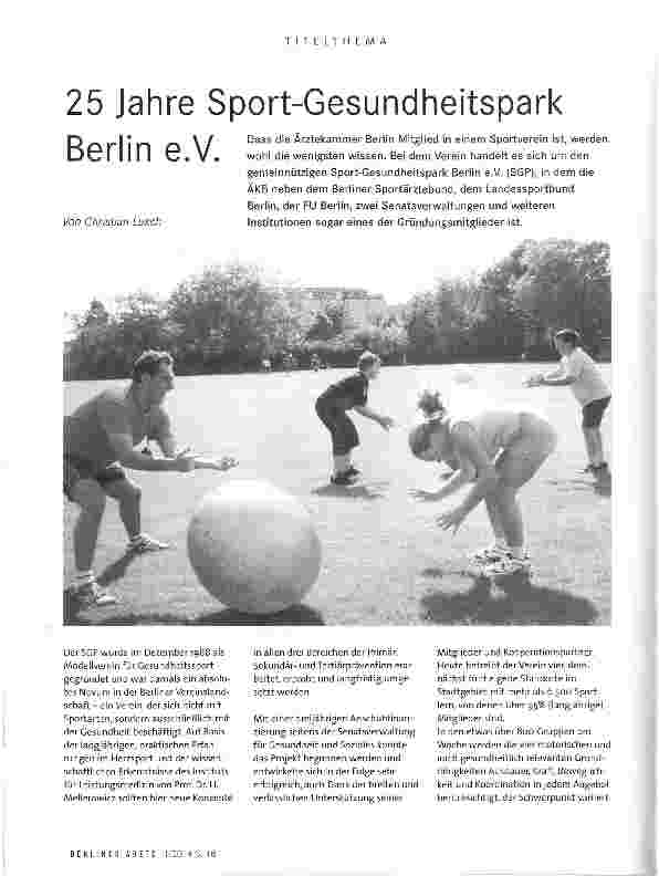 Vorschauseite 1: 25 Jahre Sport-Gesundheitspark Berlin e.V.