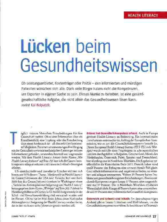 Vorschauseite 1: Lücken beim Gesundheitswissen