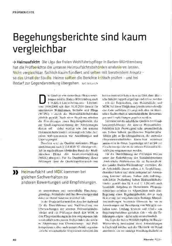 Vorschauseite 1: Begehungsberichte sind kaum vergleichbar