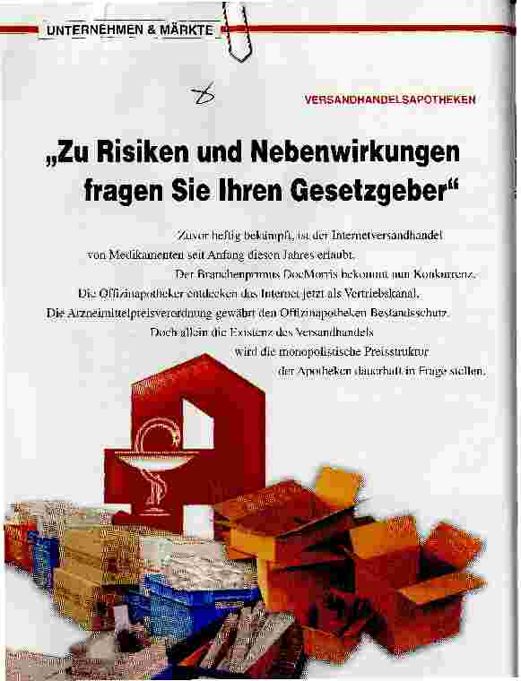 Vorschauseite 1: Zu Risiken und Nebenwirkungen fragen Sie Ihren GesetzgeberVERSANDHANDELSAPOTHEKEN