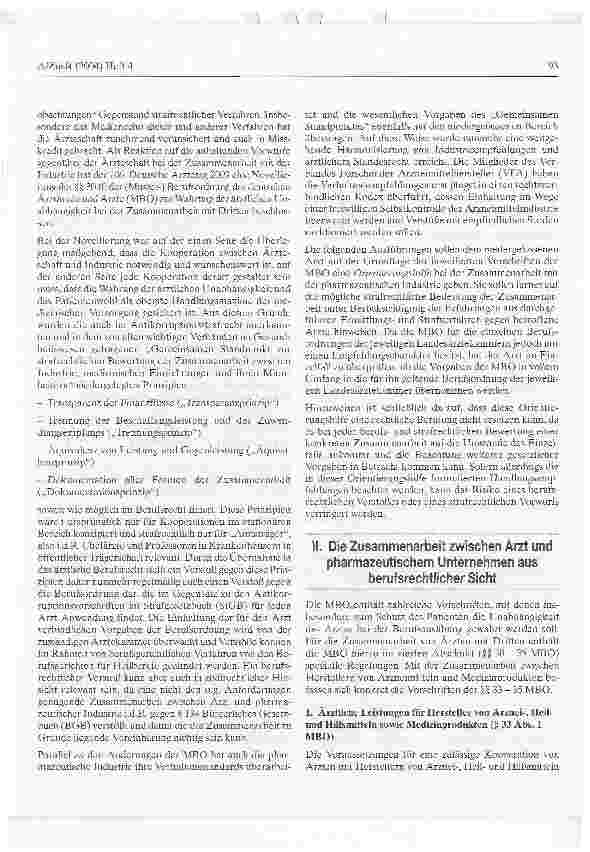 Vorschauseite 2: Die Zusammenarbeit zwischen Arzt und Industrie-Eine Orientierungshilfe für den niedergelassenen Arzt-