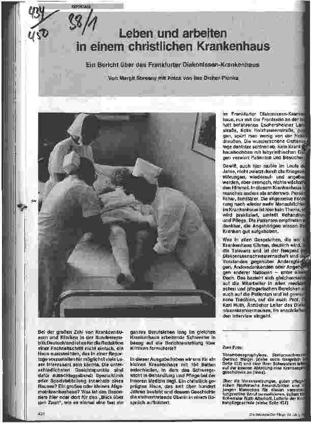 Vorschauseite 1: Leben und arbeiten in einem christlichen Krankenhaus/Ein Bericht über das Frankfurter Diakonissen-Krankenhaus
