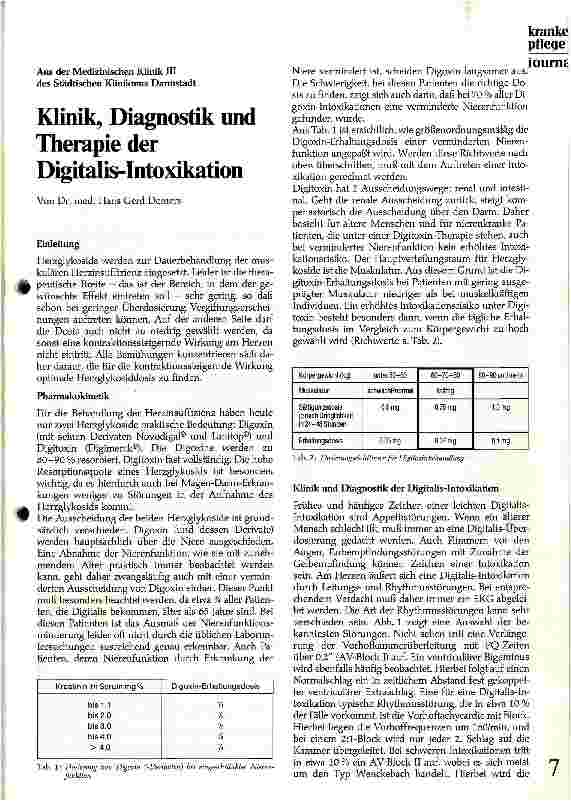Vorschauseite 1: Klinik, Diagnostik und Therapie der Digitalis-Intoxikation