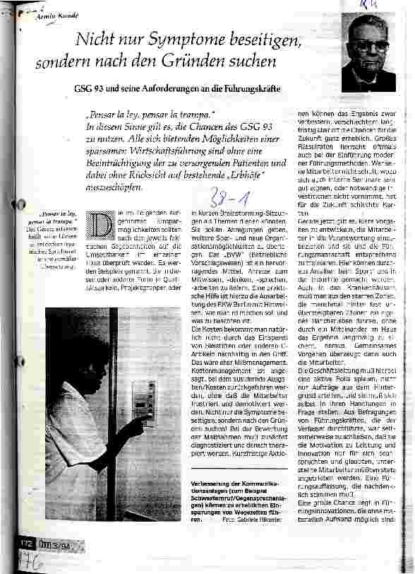 Vorschauseite 1: Nicht nur Symptome beseitigen, sondern nach den Gründen suchen GSG 93 und seine Anforderungen an die Führungskräfte