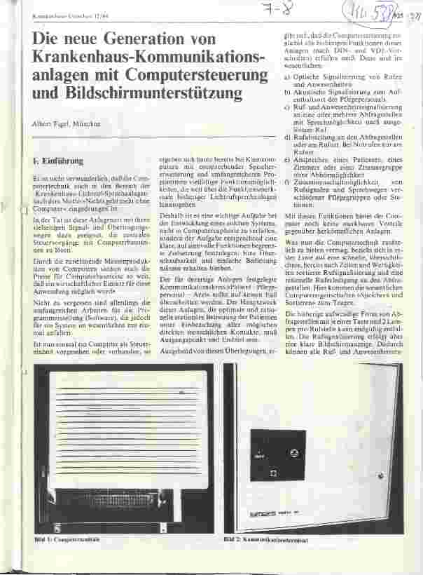 Vorschauseite 1: Die neue Generation von Krankenhaus-Kommunikationsanlagen mit Computersteuerung und Bildschirmunterstützung