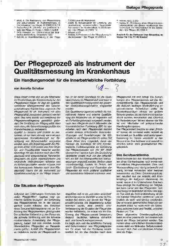 Vorschauseite 1: Der Pflegeprozeß als Instrument der Qualitätsmessung im Krankenhaus Ein Handlungsmodell für die innerbetriebliche Fortbildung