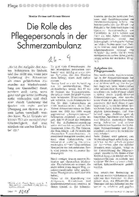 Vorschauseite 1: Die Rolle des Pflegepersonals in der Schmerzambulanz
