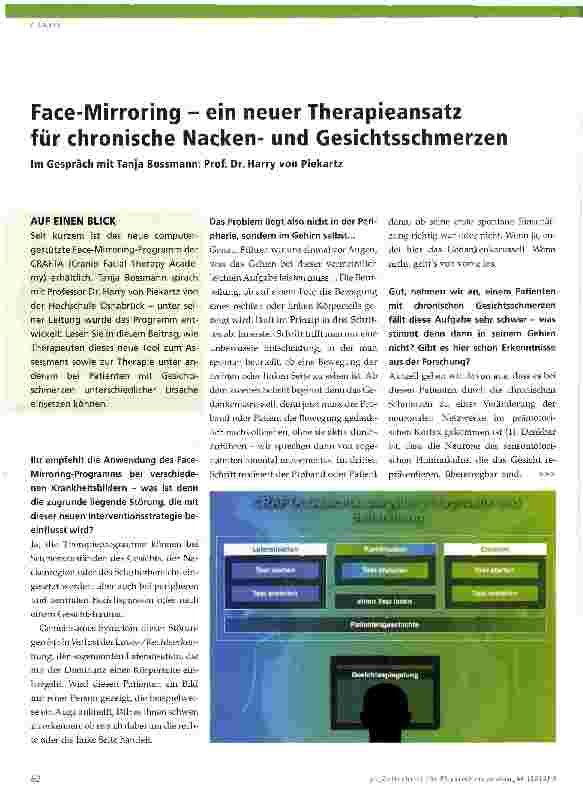Vorschauseite 1: Face-Mirroring - ein neuer Therapieansatz für chronische Nackenund Gesichtsschmerzen