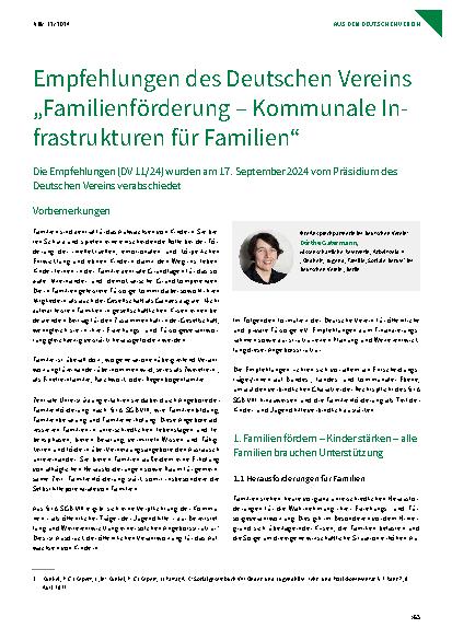 Vorschauseite 1: Die Empfehlungen (DV 11/24) wurden am 17. September 2024 vom Präsidium des Deutschen Vereins verabschiedet.