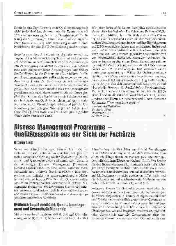 Vorschauseite 1: Disease Management Programme -Qualitätsaspekte aus der Sicht der Fachärzte