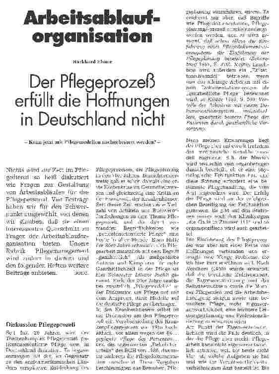 Vorschauseite 1: Arbeitsablauforganisation Der Pflegeprozeß erfüllt die Hoffnungen in Deutschland nicht - Kann jetzt mit Pflegemodellen nachgebessert werden? -