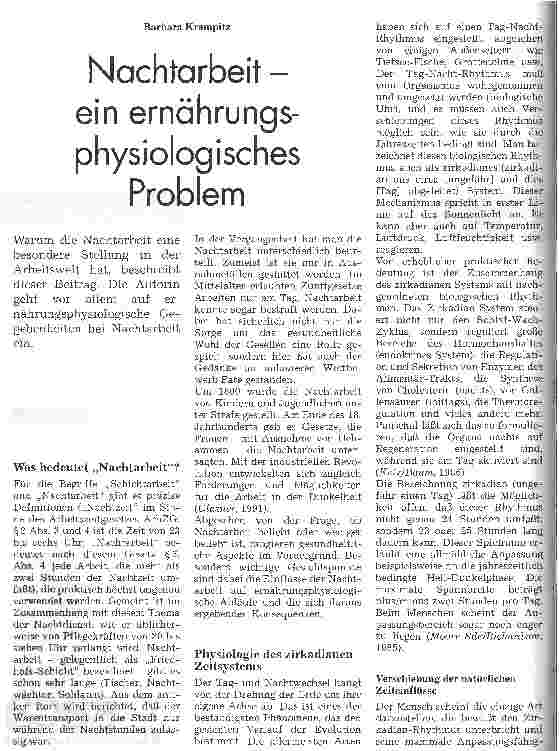 Vorschauseite 1: Nachtarbeit - ein ernährungsphysiologisches Problem