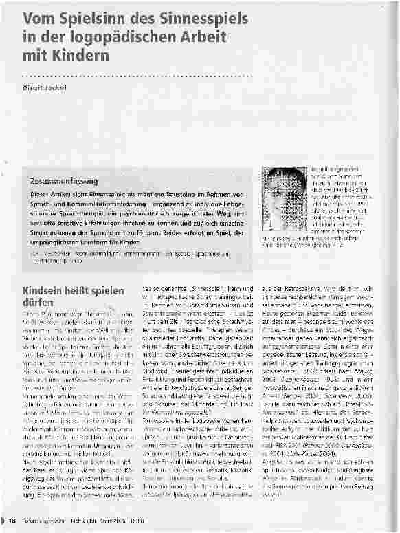 Vorschauseite 1: Vom Spielsinn des Sinnesspiels in der logopädischen Arbeit mit Kindern
