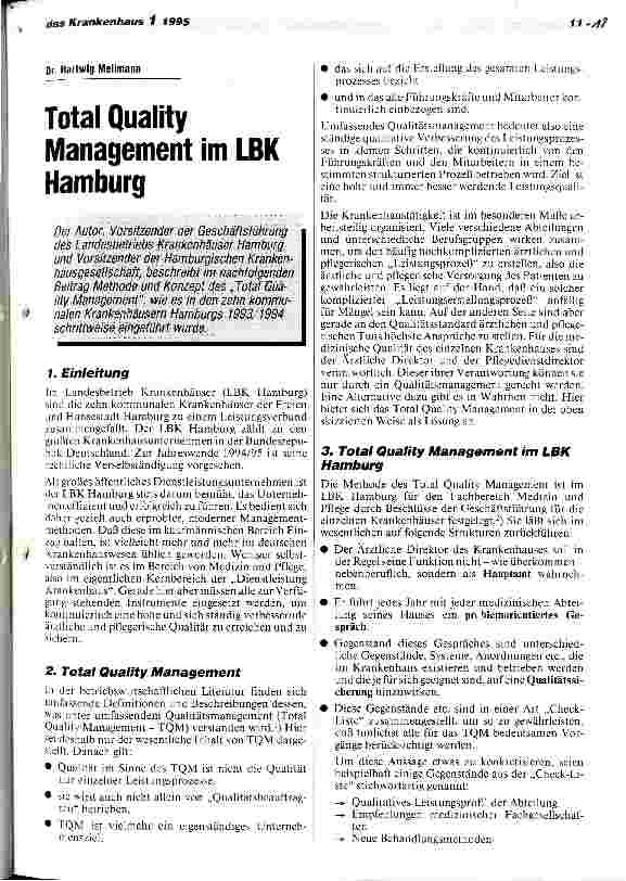 Vorschauseite 1: Total Quality Management im LBK Hamburg