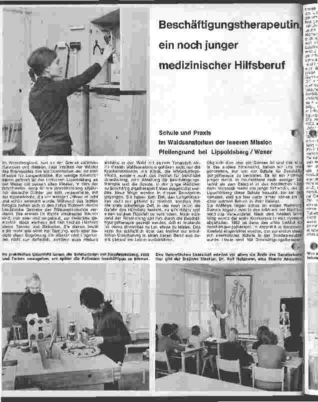 Vorschauseite 1: Beschäftigungstherapeutin, ein noch junger medizinischer Hilfsberuf Schule und Praxis im Waldsanatorium der Inneren Mission Pfeifengrund