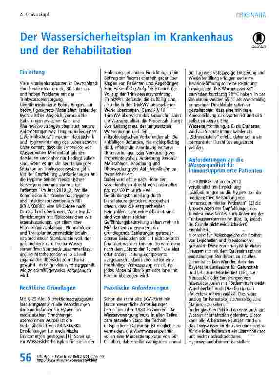 Vorschauseite 1: Der Wassersicherheitsplan im Krankenhaus und der Rehabilitation