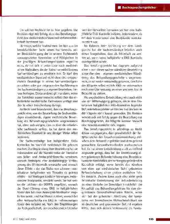 Vorschauseite 2: Absehen von EKG-Kontrollen als Befunderhebungsfehler BGH vom 24. 2. 2015 (VI ZR 106/13)