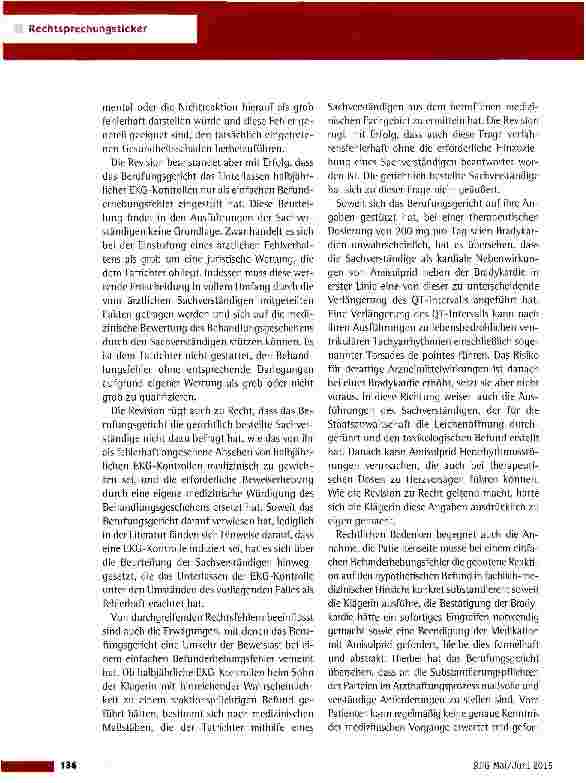Vorschauseite 3: Absehen von EKG-Kontrollen als Befunderhebungsfehler BGH vom 24. 2. 2015 (VI ZR 106/13)