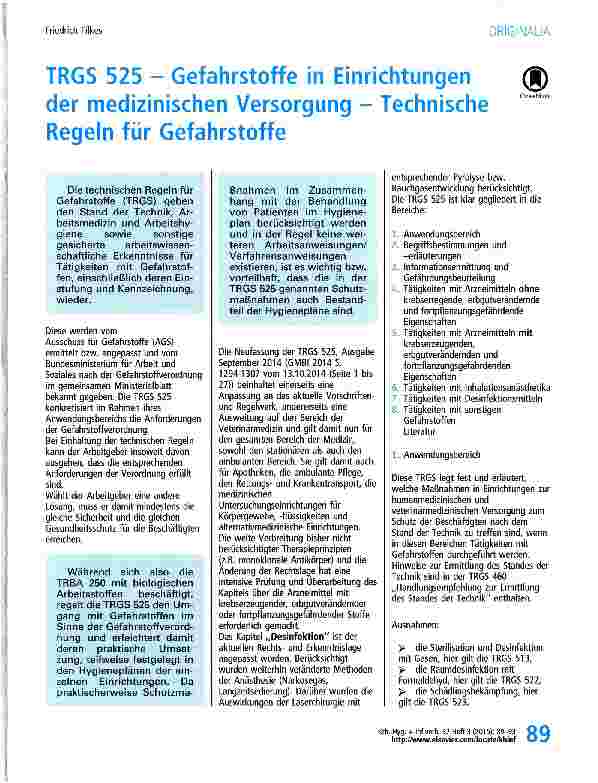 Vorschauseite 1: TRGS 525 - Gefahrstoffe in Einrichtungen der medizinischen Versorgung - Technische Regeln für Gefahrstoffe