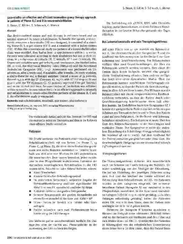 Vorschauseite 2: Das Lokomotionsstudio: eine effektive und effiziente Lokomotionstherapie in der Gruppe für Patienten der Phasen B, C und D der neurologischen Rehabilitation