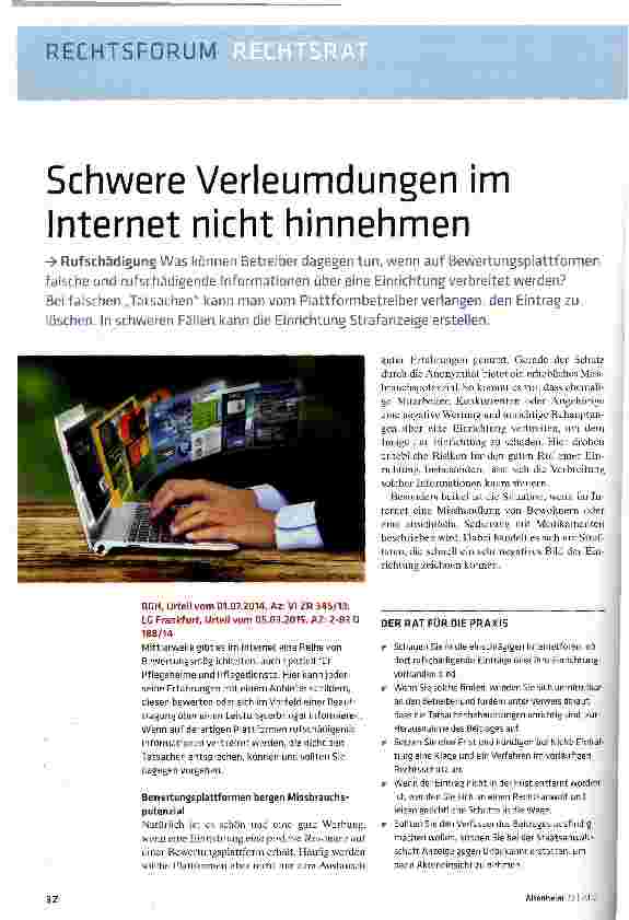 Vorschauseite 1: Schwere Verleumdungen im Internet nicht hinnehmen