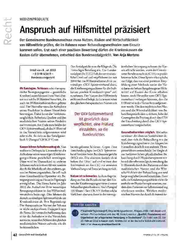 Vorschauseite 1: Anspruch auf Hilfsmittel präzisiert