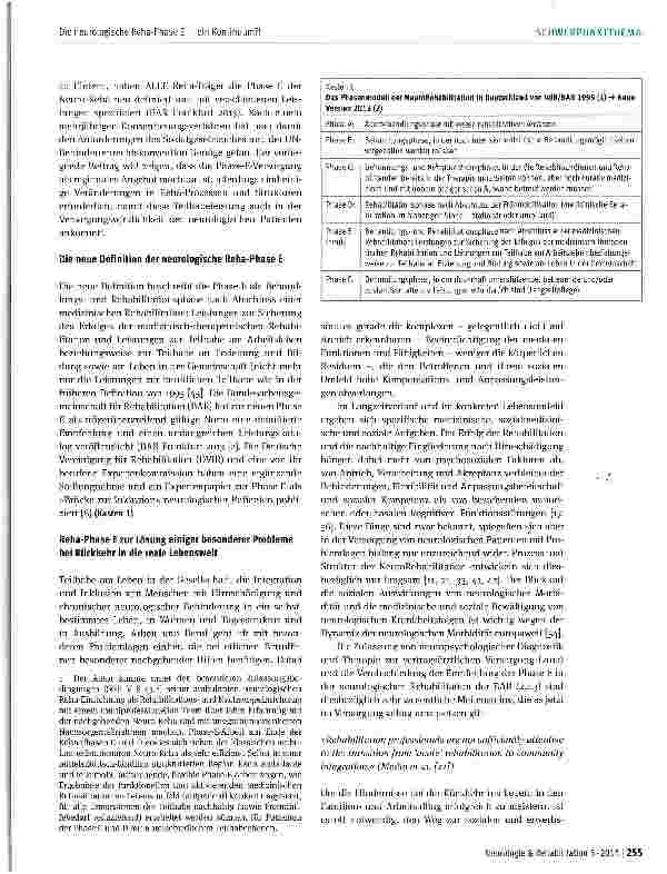Vorschauseite 2: Die neurologische Rena-Phase E: Nachgehende Leistungen zur medizinischen und sozialen (Re-)lntegration und Teilhabe bei neurologischen Erkrankungen - ein Kontinuum? !