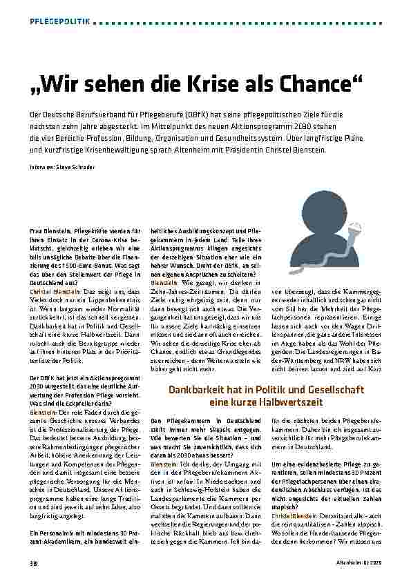 Vorschauseite 1: Wir sehen die Krise als Chance.