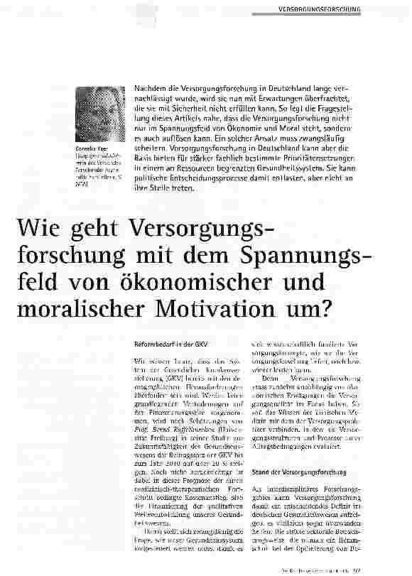 Vorschauseite 1: Wie geht Versorgungs-forschung mit dem Spannungsfeld von ökonomischer und moralischer Motivation um?