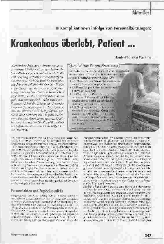 Vorschauseite 1: Komplikationen infolge von Personalkürzungen:Krankenhaus überlebt, Patient..