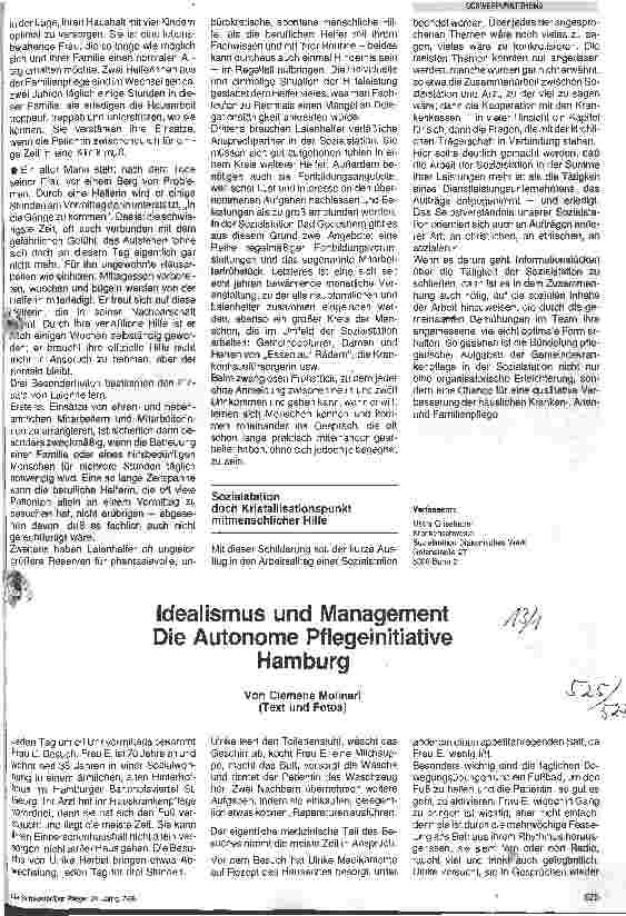 Vorschauseite 1: Idealismus und Management/Die Autonome Pflegeinitiative Hamburg