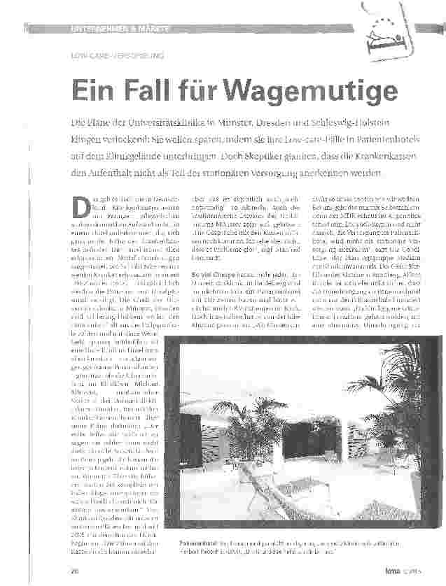 Vorschauseite 1: LOW-CARE-VERSORGUNG. Ein Fall für Wagemutige