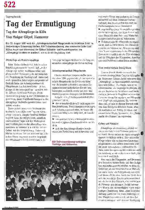 Vorschauseite 1: Tag der Ermutigung - Tag der Altenpflege. 22. August 1985 - Altenpflege sichtbar.