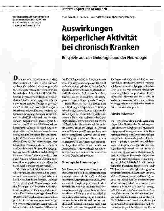 Vorschauseite 1: Auswirkungen körperlicher Aktivität bei chronisch KrankenBeispiele aus der Onkologie und der Neurologie