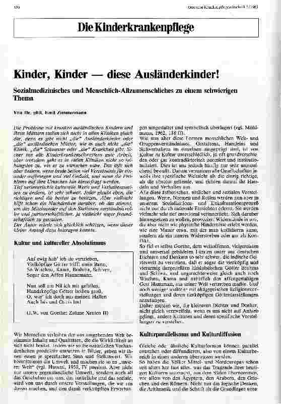 Vorschauseite 1: Kinder, Kinder - diese Ausländerkinder Sozialmedizinisches und Menschlich-Allzumenschliches zu einem schwierigen Thema