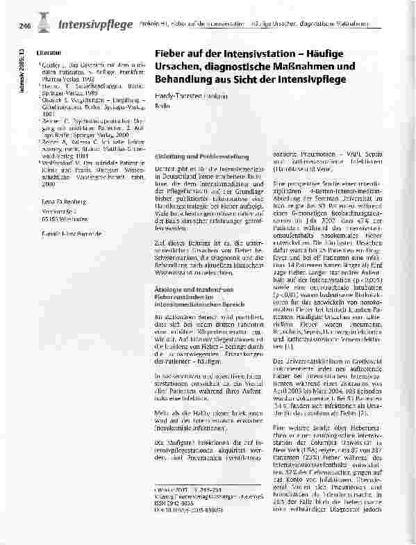 Vorschauseite 1: Fieber auf der Intensivstation - Häufige Ursachen, diagnostische Maßnahmen und Behandlung aus Sicht der Intensivpflege