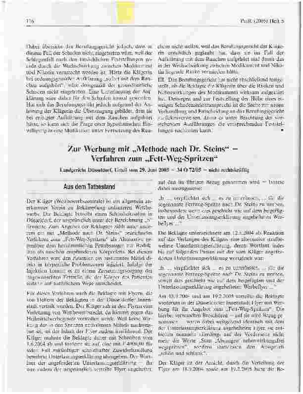 Vorschauseite 1: Zur Werbung mit Methode nach Dr. Steins - Verfahren zum Fett-Weg-Spritzen