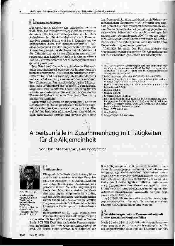 Vorschauseite 1: Arbeitsunfälle in Zusammenhang mit Tätigkeiten für die Allgemeinheit