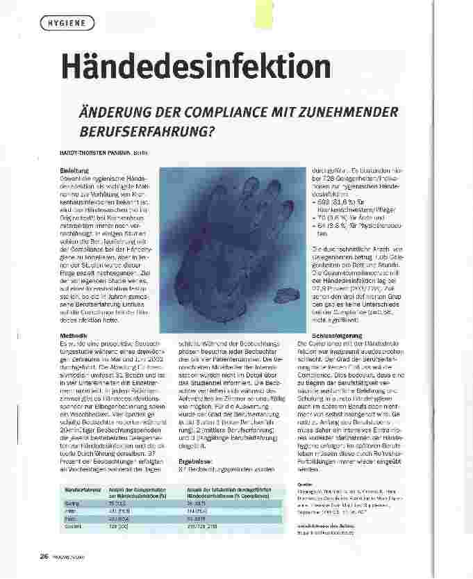 Vorschauseite 1: HändedesinfektionÄNDERUNG DER COMPLIANCE MITZUNEHMENDER BERUFSERFAHRUNG?